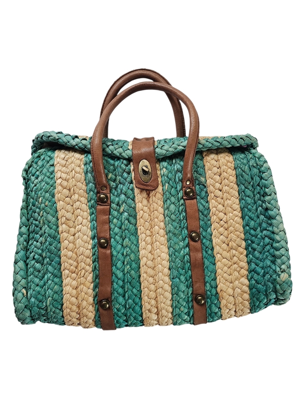 Pilcro and the Letterpress Woven Tote in Teal and Natural